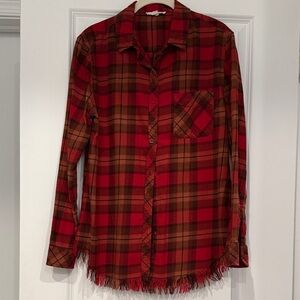 beachlunchlounge Red and Brown Plaid Button Down Shirt